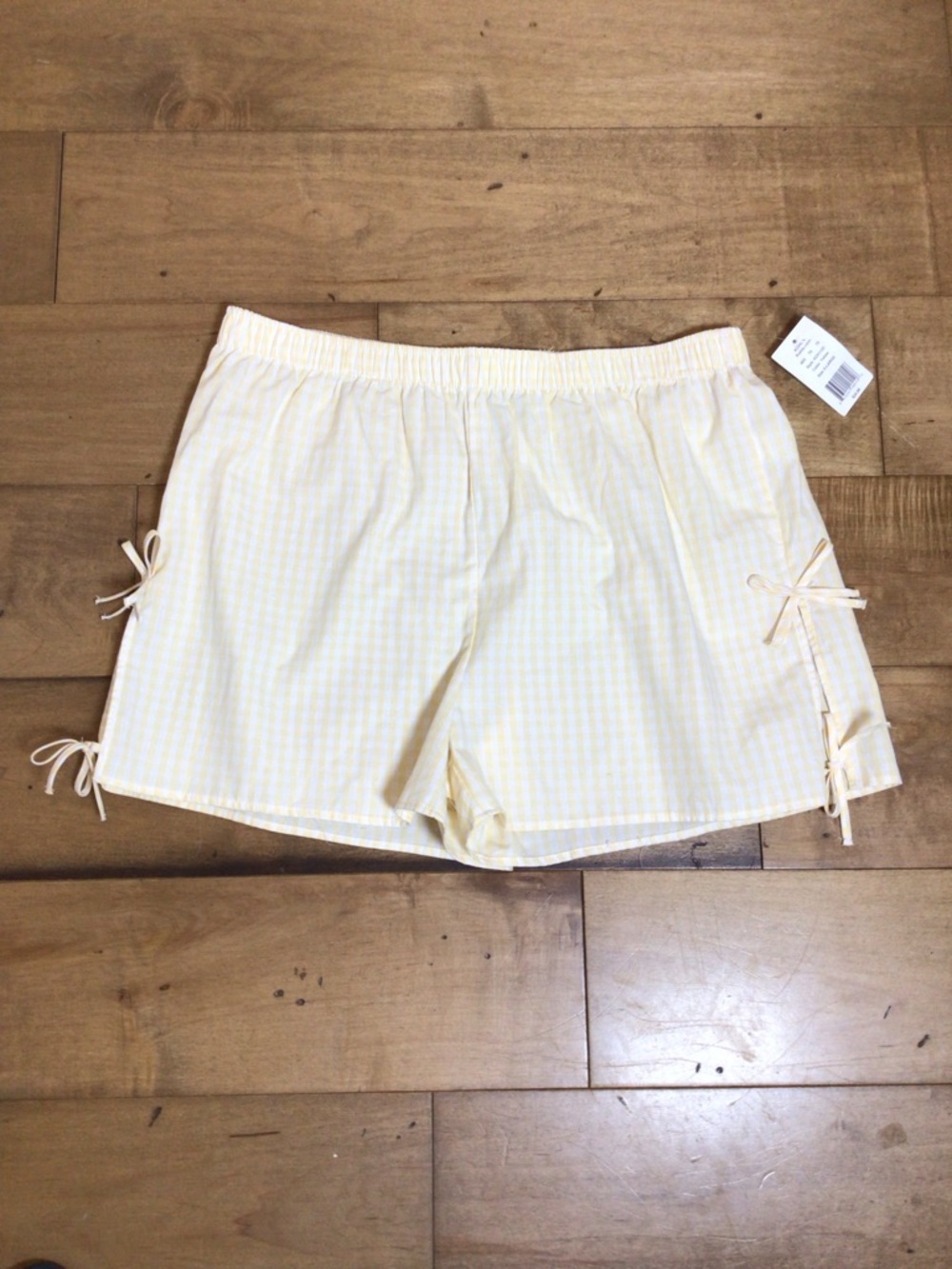 Threads of Luxx Juniors XL Yellow Gingham Side Tie Shorts NWT Cotton Pull On. - Picture 5 of 8